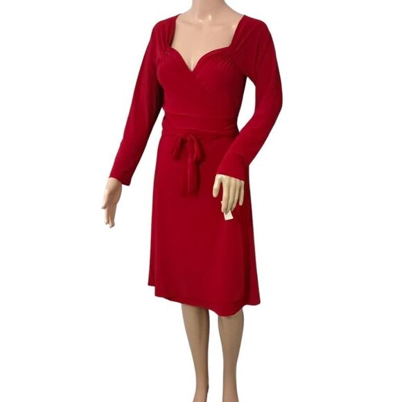 Norma Kamali Sweetheart Dress M True Wrap Red Slinky Knit Long Sleeve NEW Flowy. - Picture 5 of 16